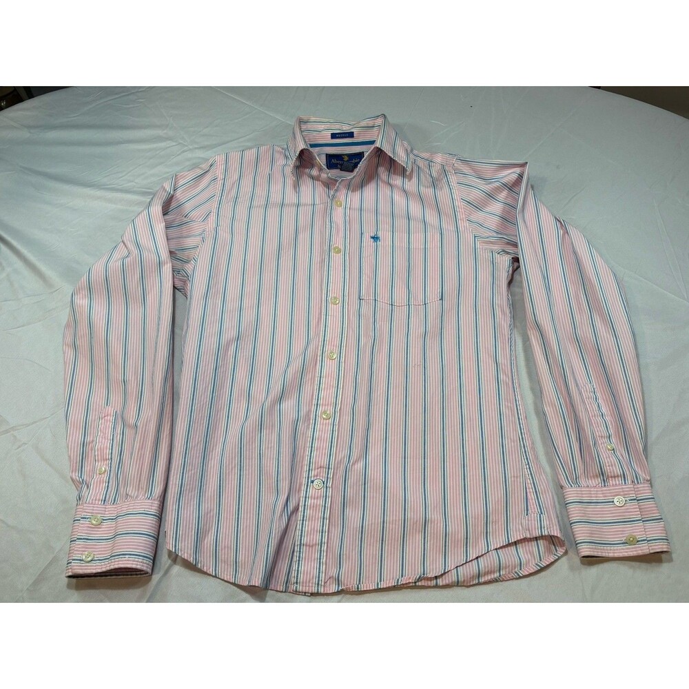 Abercrombie & Fitch Men’s M  Pink Striped Button-Up Long Sleeve Casual Oxford
